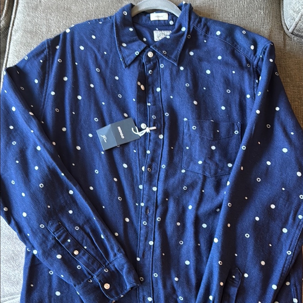 J. Crew Dark Blue Men's Shirt with White Dots